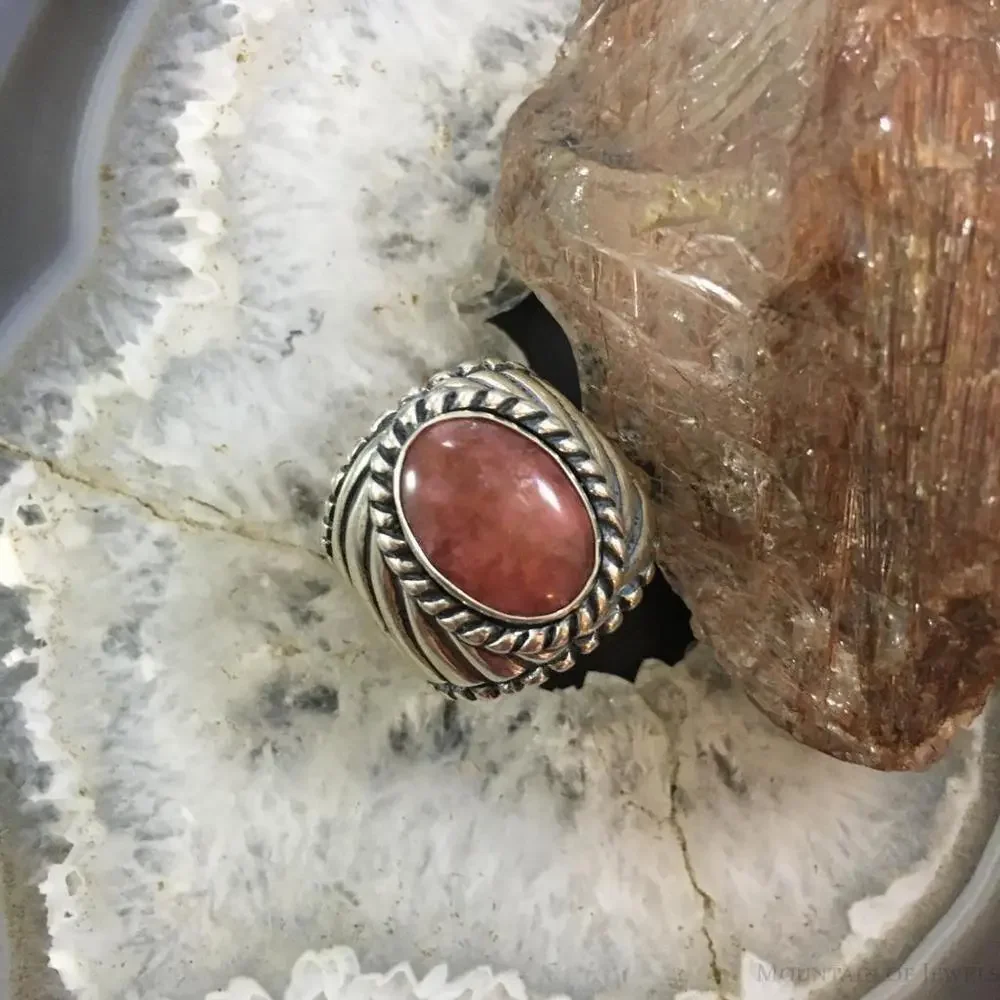 Carolyn Pollack Vintage Sterling Oval Rhodonite Decorated Unisex Shield Ring